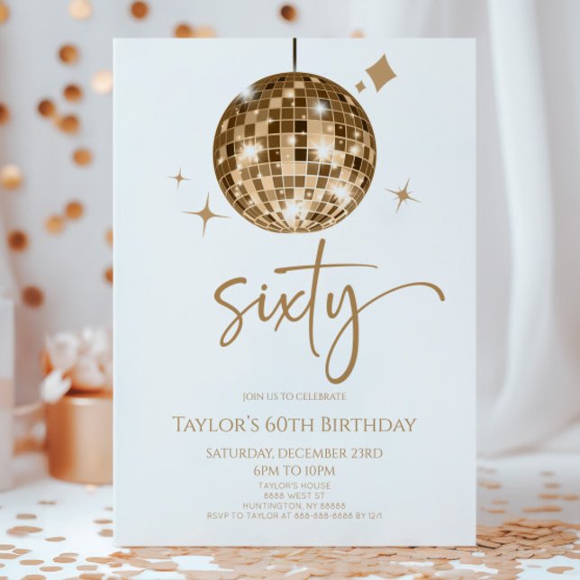 Invitación Gold Disco Ball Fiesta de los 60 Años (Subido por el creador)