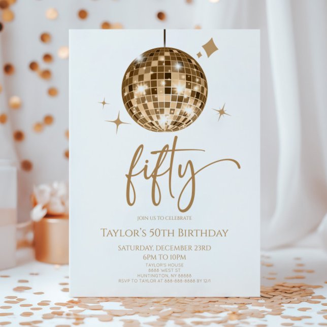 Invitación Gold Disco Ball Fiesta del 50 cumpleaños (Subido por el creador)