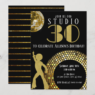 Invitación Gold Disco Ball Studio 54 Fiesta 30 cumpleaños