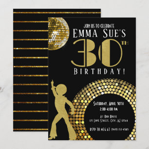 Invitación Gold Disco Ball Studio 54 Fiesta 30 cumpleaños