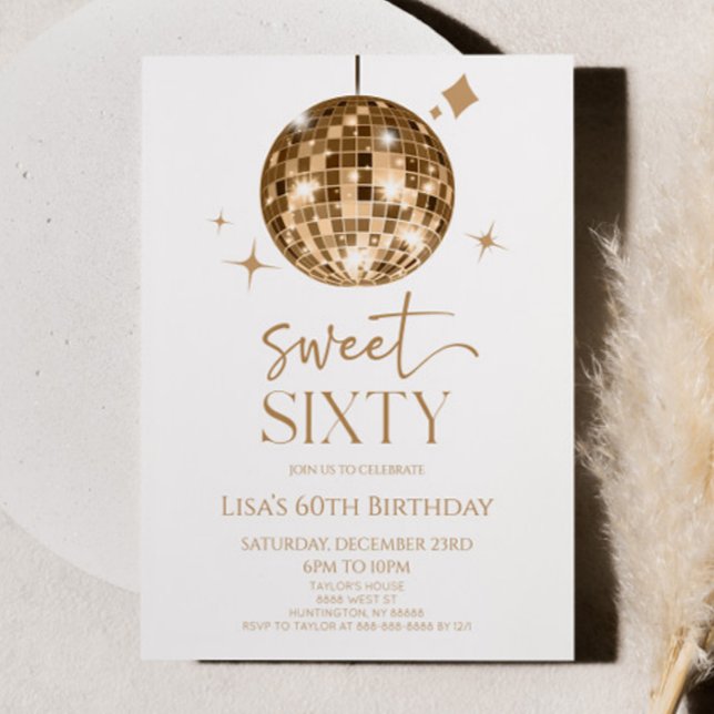 Invitación Gold Disco Ball Sweet Sixty 60 cumpleaños (Subido por el creador)