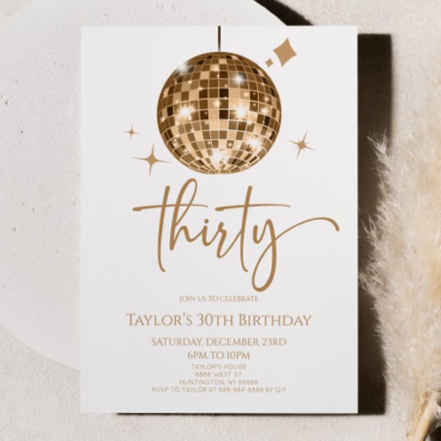 Invitación Gold Disco Ball Treinta y Treinta Fiesta de cumple (Subido por el creador)