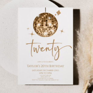 Invitación Gold Disco Ball Veinte cumpleaños