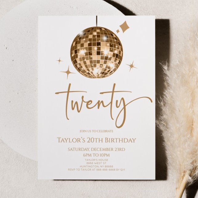 Invitación Gold Disco Ball Veinte cumpleaños (Subido por el creador)