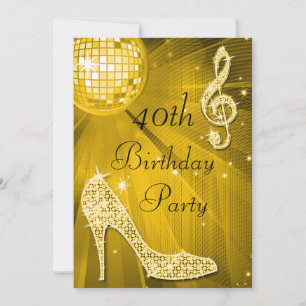 Invitación Gold Disco Ball y Heels 40 cumpleaños