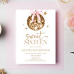 Invitación Gold Disco Bow Sweet 16th Birthday Party<br><div class="desc">¡Esta es una Bola Disco de Oro Coquette Rosa Bow Sweet 16th Birthday Party Invitation!</div>