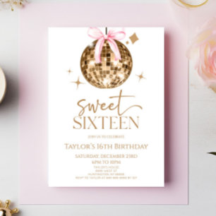 Invitación Gold Disco Bow Sweet 16th Birthday Party
