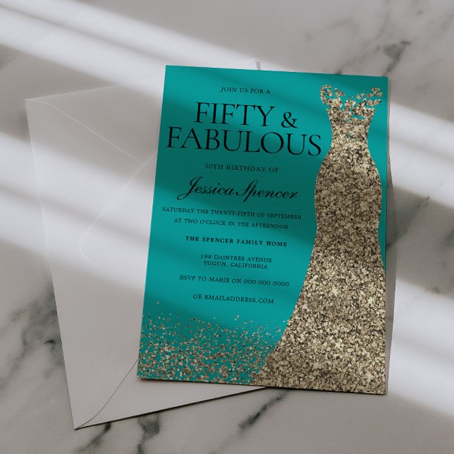 Invitación Gold Dress Elegance 50 & Fabulous! 50th Birthday (Subido por el creador)