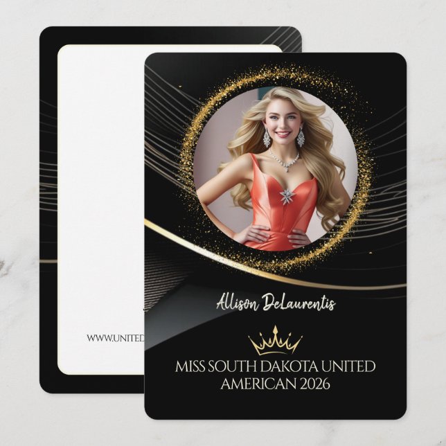 Invitación Gold Dust Premium Pageant Promo Card (Anverso / Reverso)