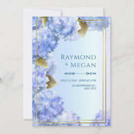Invitación Gold Edged Blue Hydrangea Gilded Leaf Frame