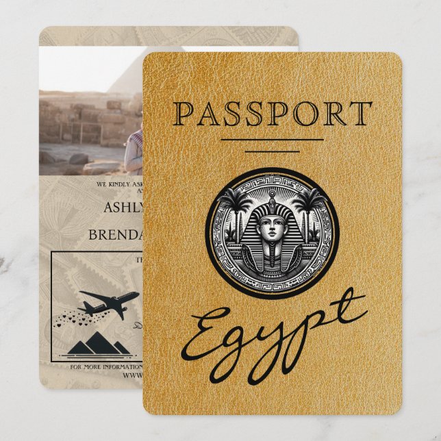 Invitación Gold Egypt Passport Wedding Invitation (Anverso / Reverso)