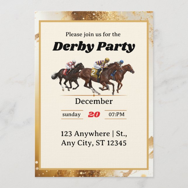 Invitación Gold Elegant Horse Racing Derby Party Invitation (Anverso)