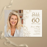 Invitación Gold Elegant Surprise Foto 60 cumpleaños<br><div class="desc">Sorpresa de la crema de oro floral 60 cumpleaños con tu foto en la parte delantera de la tarjeta. Diseño elegante y moderno con detalles botánicos de dibujos y tipografía. Sencilla carta de invitación a la moda, perfecta para una elegante celebración de cumpleaños femenina. Se puede personalizar a cualquier edad....</div>