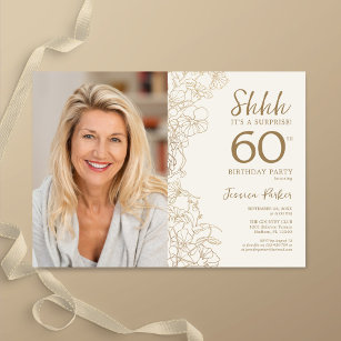 Invitación Gold Elegant Surprise Foto 60 cumpleaños