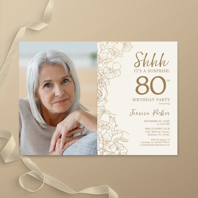 Invitación Gold Elegant Surprise Foto 80 cumpleaños (Subido por el creador)