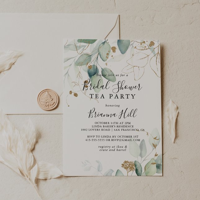 Invitación Gold Eucalyptus Bridal Shower Tea Fiesta (Subido por el creador)