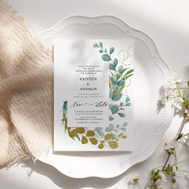 Invitación Gold Eucalyptus Greenery Nuevo Boda de fecha