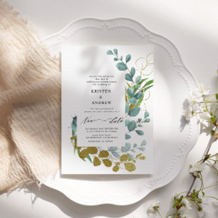 Invitación Gold Eucalyptus Greenery Nuevo Boda de fecha