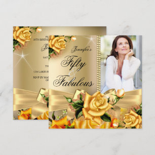 Invitación Gold Fabulous 50 Photo Yellow Rose Birthday 3