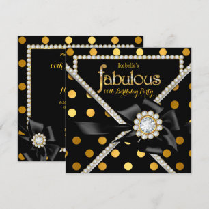 Invitación Gold Fabulous Birday Party Black Gold Polka Dots