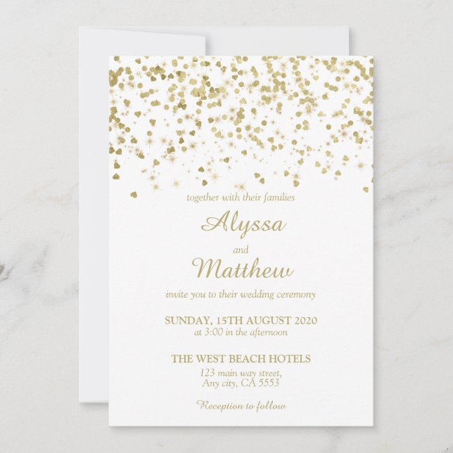 Invitación Gold Faux Purpurina Confetti Boda moderno de lujo (Anverso)