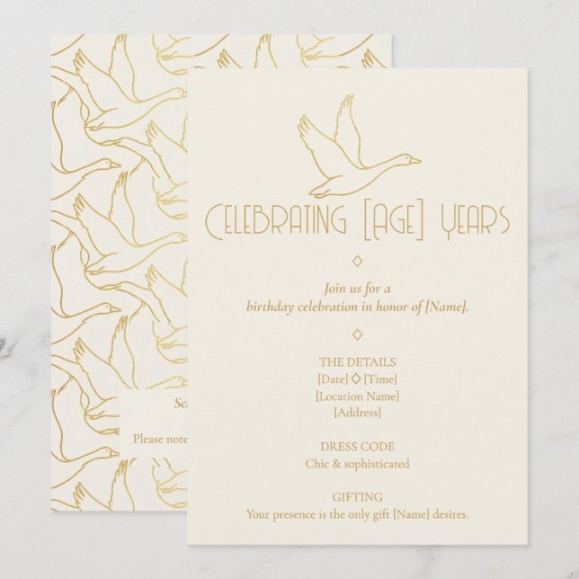Invitación Gold Filigree Art Deco | Goose Birthday (Anverso / Reverso)