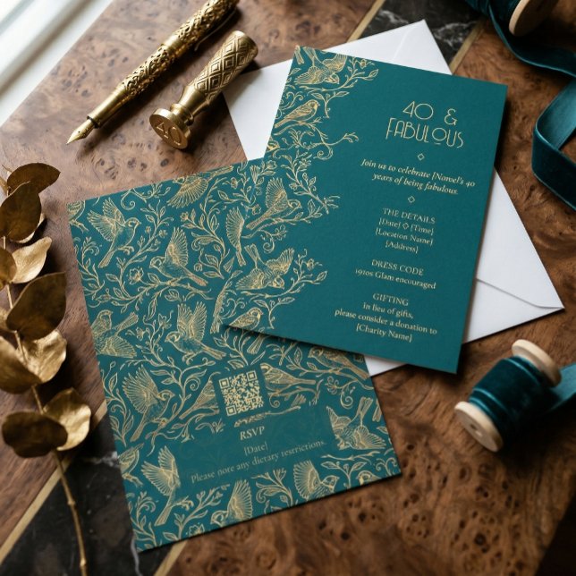 Invitación Gold Filigree Art Deco | Sparrow 40th Birthday (Lifestyle Shot)