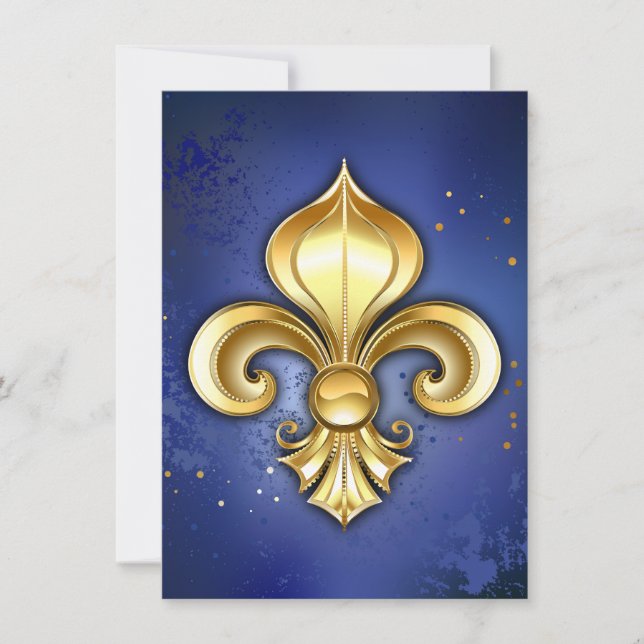 Invitación Gold Fleur de Lis on Blue (Anverso)