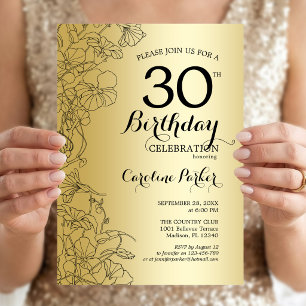 Invitación Gold Floral 30.ª Fiesta de cumpleaños