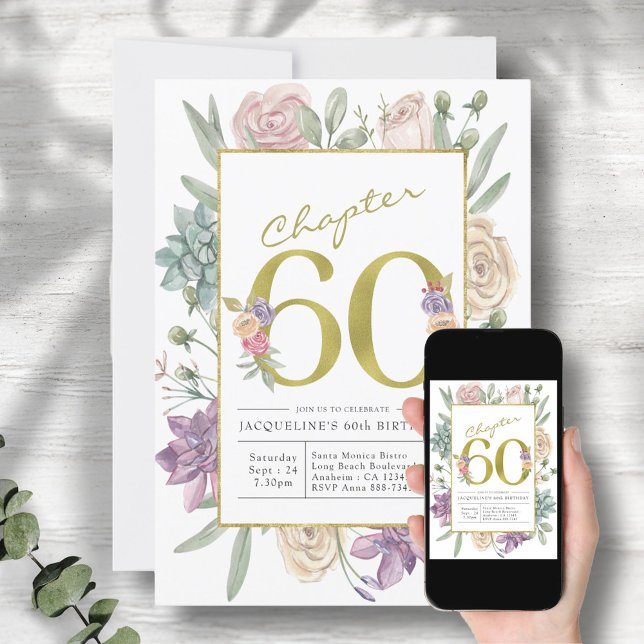 Invitación Gold Floral 60 cumpleaños (Subido por el creador)