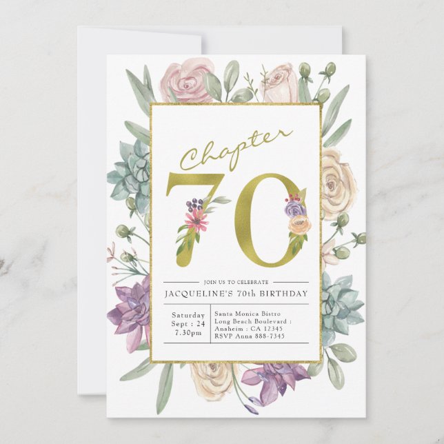Invitación Gold Floral 70 cumpleaños (Anverso)