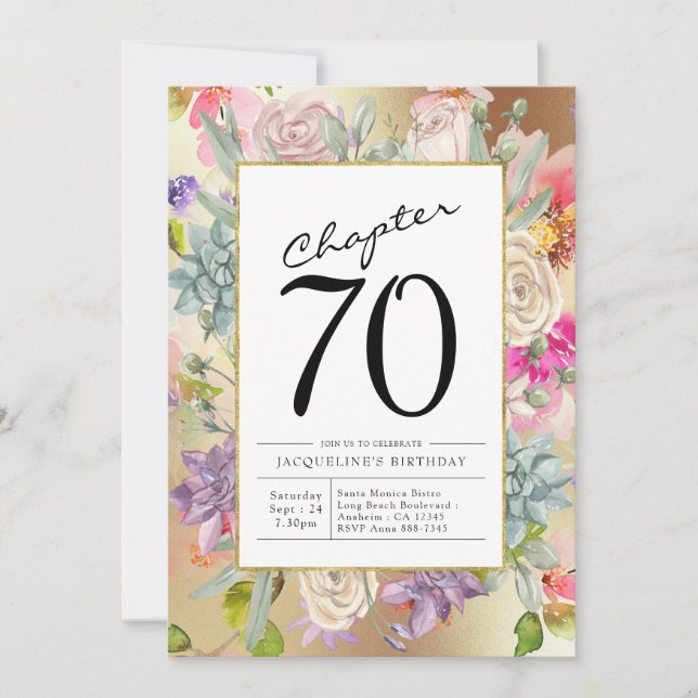 Invitación Gold Floral 70 cumpleaños (Anverso)