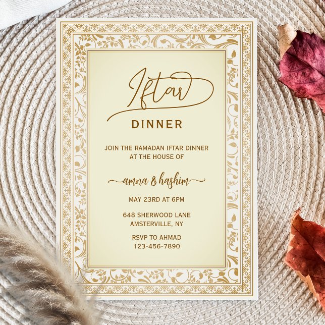 Invitación Gold Floral Border ramadan iftar invitations (Subido por el creador)