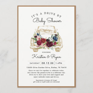 Invitación Gold Floral Drive a través de Baby Shower