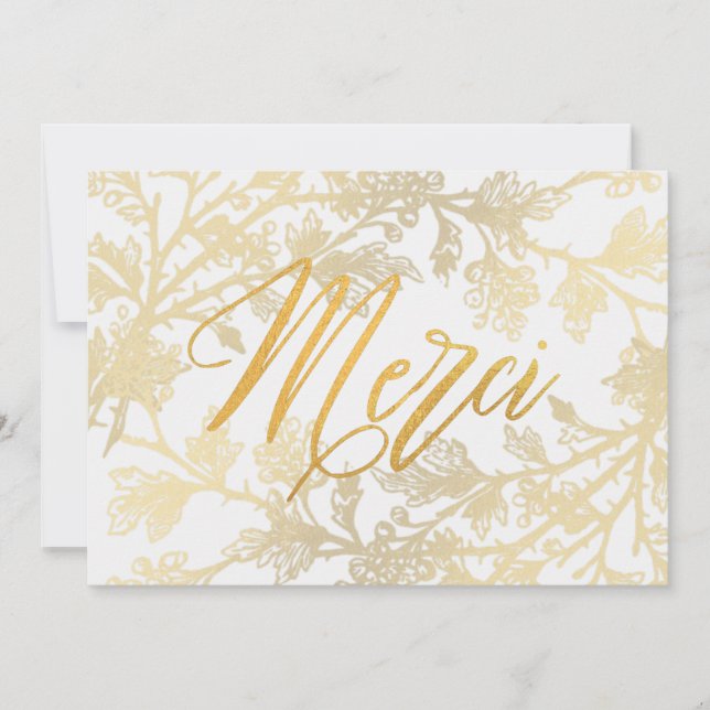 Invitación Gold Floral Elegante Merci Personalizado Gracias C (Anverso)
