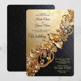 Invitación Gold Floral Embellishments Wedding Invitation