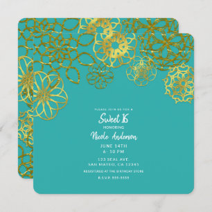 Invitación Gold Floral Mandalas Sweet 16 Dieciséis Fiestas