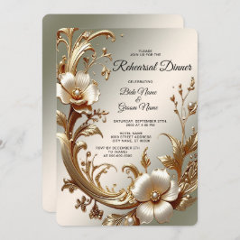 Invitación Gold Floral Rehearsal Dinner