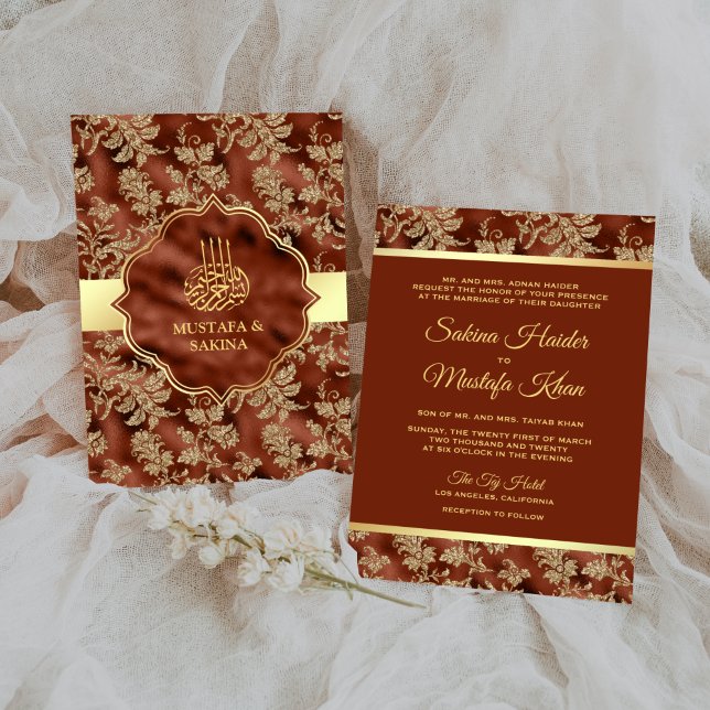 Invitación Gold Floral Rust Orange Islamic Muslim Wedding (Subido por el creador)