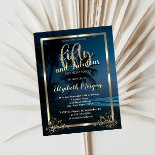Invitación Gold Frame Beach Sunset 50 cumpleaños