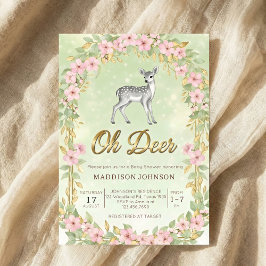 Invitación gold frame flower deer baby shower