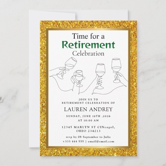 Invitación Gold Frame Retirement Celebration Invitation (Anverso)