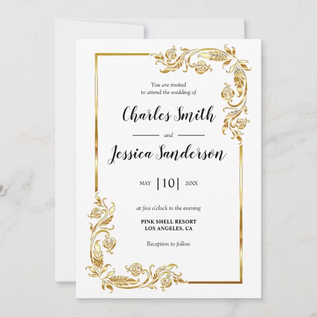 Invitación Gold Frame Wedding Invitation (Anverso)