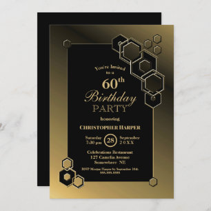 Invitación Gold Geometric Border 60 cumpleaños