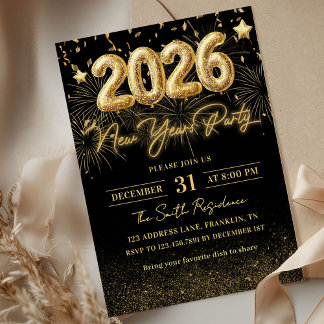 Invitación Gold Glitter 2026 New Year Party Invitation