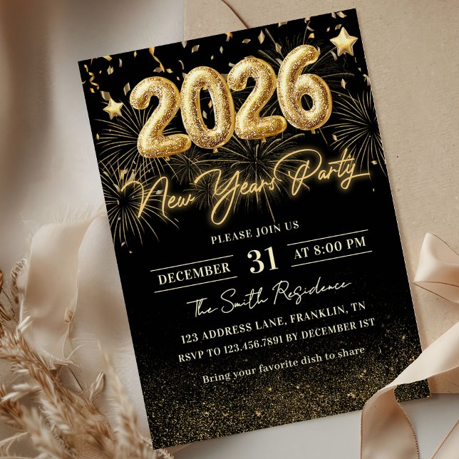 Invitación Gold Glitter 2026 New Year Party Invitation (Subido por el creador)