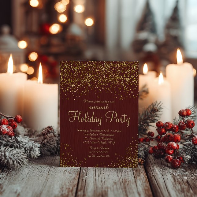 Invitación Gold glitter Burgundy confetti corporate Christmas (Gold glitter Burgundy confetti corporate Christmas Invitation)