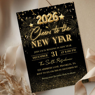 Invitación Gold Glitter Cheers to the New Year Invitation