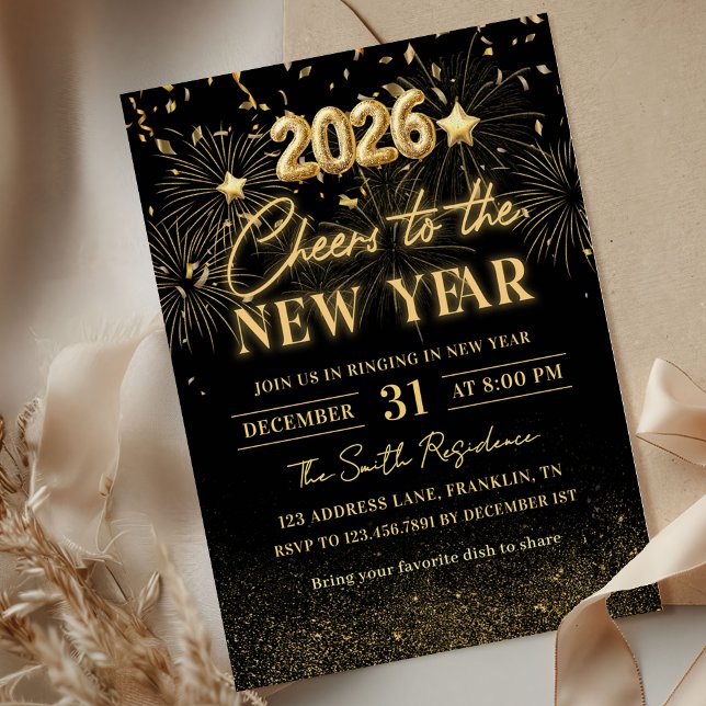 Invitación Gold Glitter Cheers to the New Year Invitation (Subido por el creador)