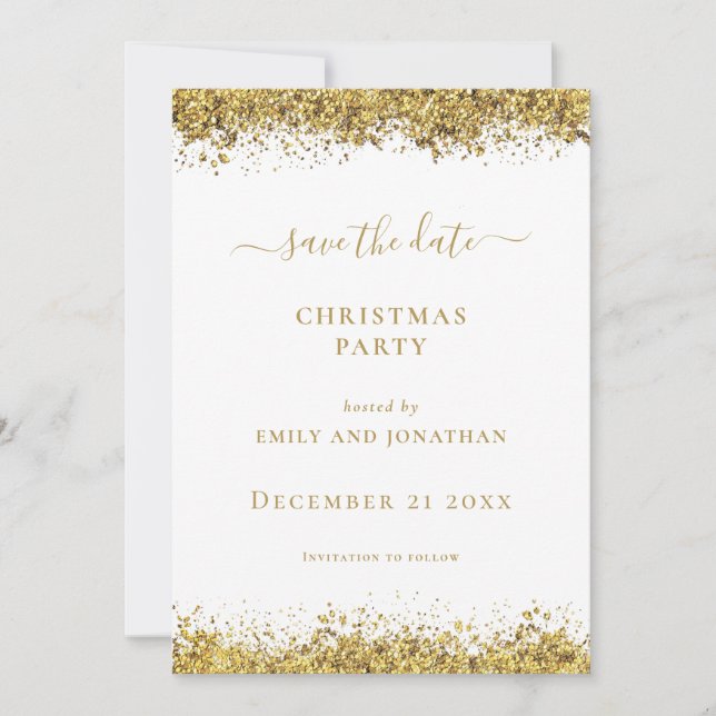 Invitación Gold Glitter Christmas Party Save the Date card (Anverso)